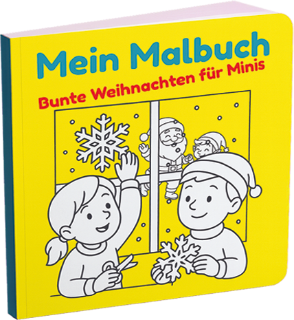 Buntes Malbuch für Kinder mit weihnachtlichen Motiven und Figuren.