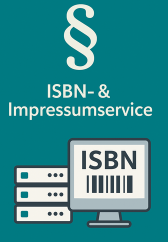 isbn Symbol für den Paragraphen, darunter Computer mit ISBN-Barcode und Text "ISBN- & Impressumservice".