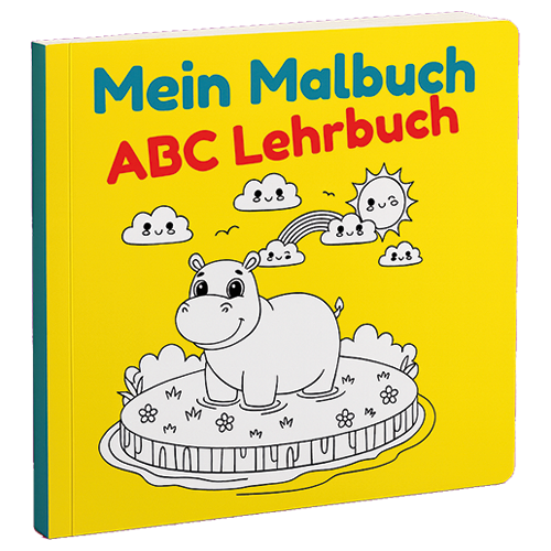 Ein Kinderbuch mit einem Nilpferd und dem Titel "Mein Malbuch ABC Lehrbuch".